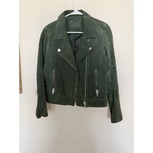 BLANKNYC Women's Suede Leather Jacket Small Green Zippers